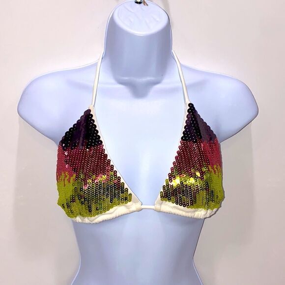 Victoria's Secret Sequins Bikini Top Size Large - Picture 1 of 9